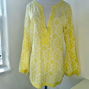 Lucy Vibrant Yellow Geometric Lattice Print Tunic Top/Cover-Up - Size Large EUC